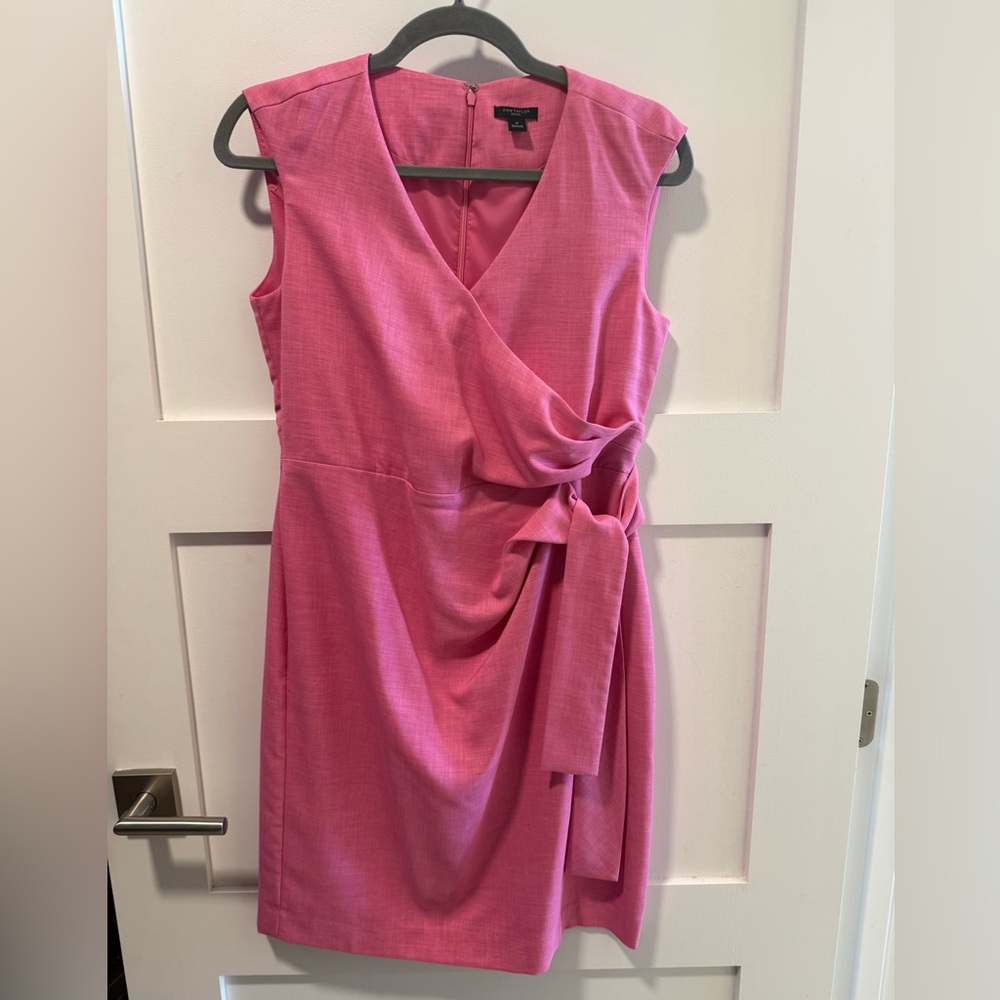 Ann Taylor Pink Sleeveless Wrap-Front Midi Dress with Side Tie